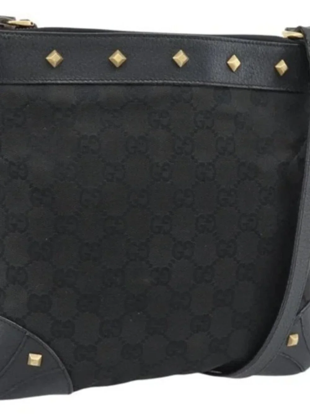 GUCCI GG Canvas Shoulder Bag Black Gold 120893 Auth ka4999